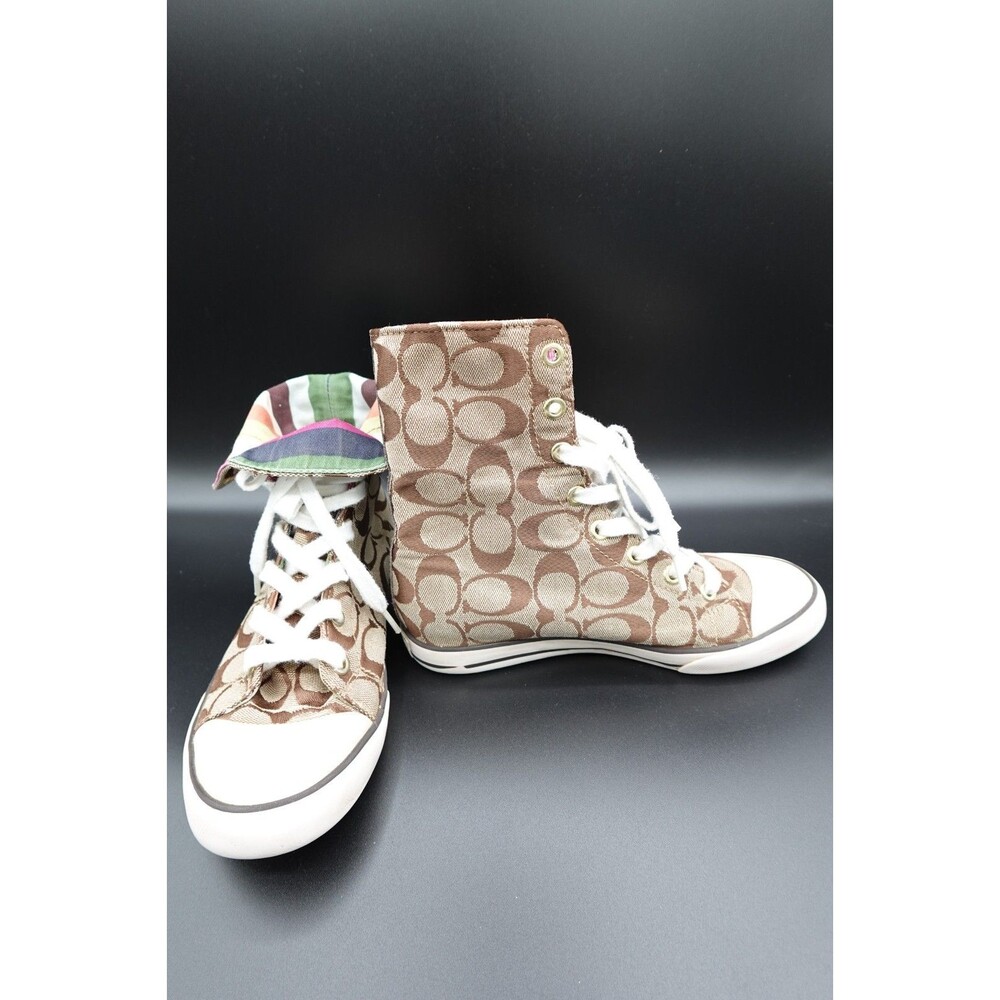 Coach Signature Women's Monogram Print Bonney Canvas High Top Sneakers Size 5M